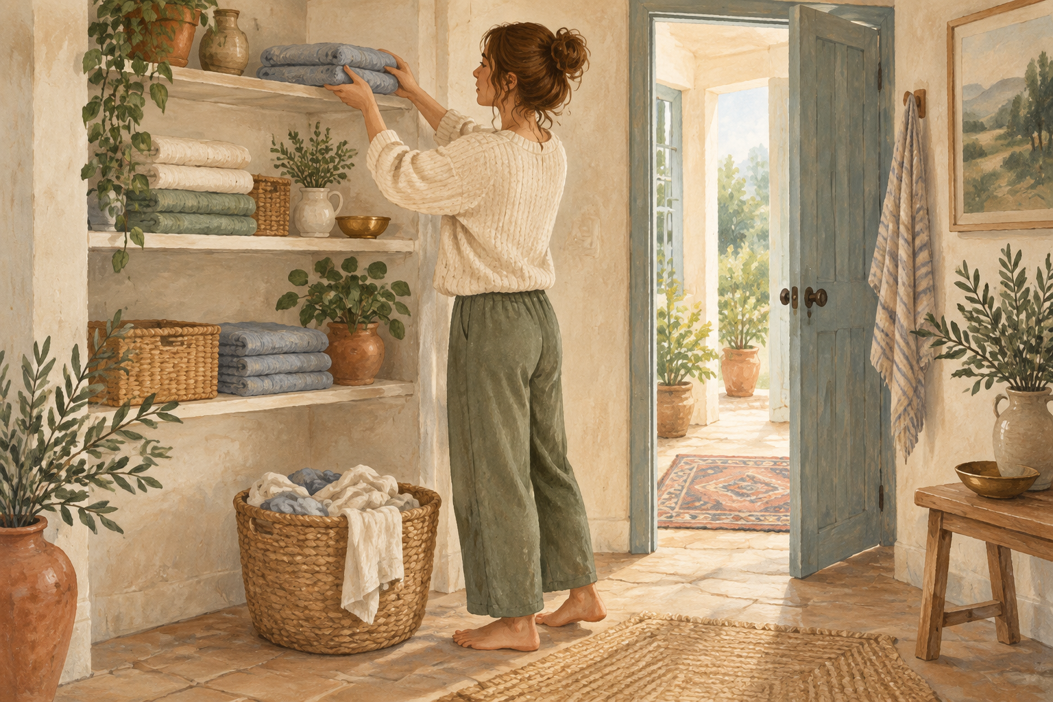 A person returning to one small, ordinary task.